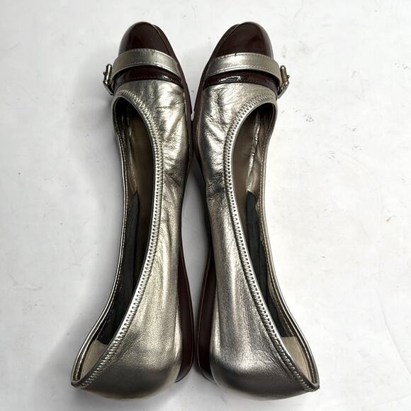 Cole Haan NikeAir Ballet Buckle Gold & Cocoa Brown Flats Slip On S-379 Sz 9 - Picture 5 of 9